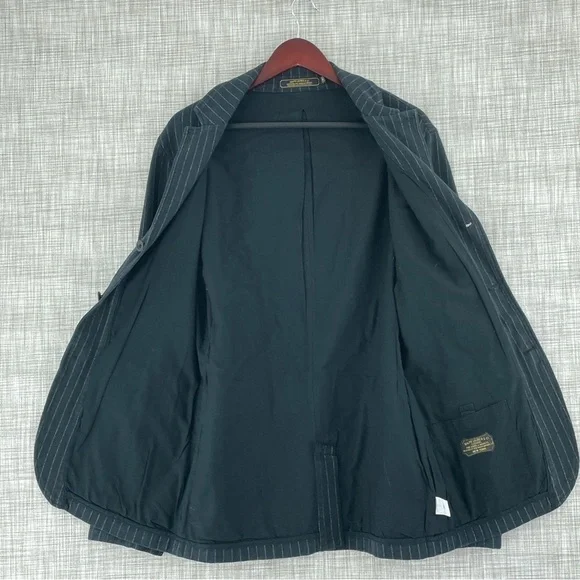 Ralph Lauren & Co. Clothiers Mens M Black Chalk Line Cotton Blazer Jacket 1024 - Picture 3 of 8